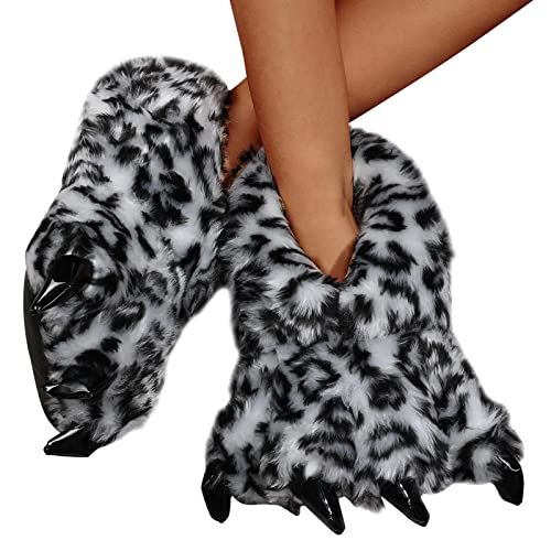 Novelty Adult Unisex Leopard Claw Slippers, Non Slip Funny Bear Claw Slippers, Cotton Soft Plush Home Slippers
