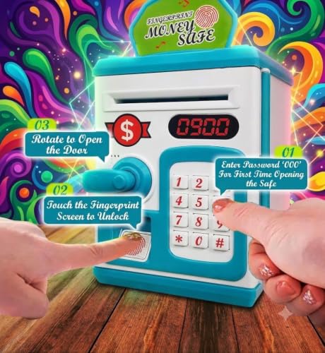 Image of Umadiya Electronic Fingerprint Money Safe Piggy Bank for Kids | Lock ATM Savings Bank with Auto Cash Roll-in, Coin Slot & Music | Educational Password Touch Finger Sensor Savings Bank Toy for Gift