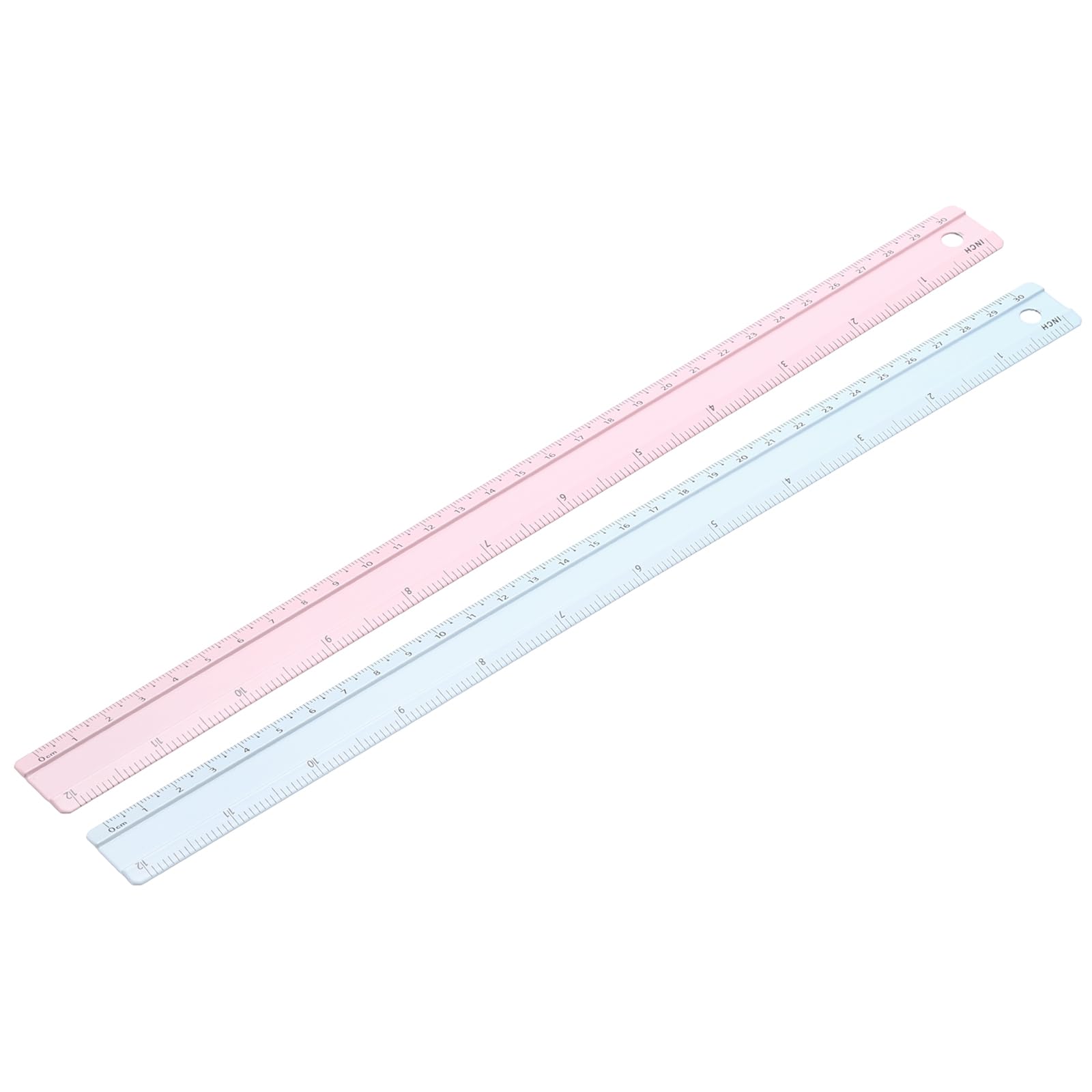 PATIKIL Metal Ruler 12 Inch/30cm, 2 Pcs Aluminum Straight Edge Ruler, Dual Scale Measuring Tool with Inch/Centimeter Scales & Hole for Math Office Drawing Engineering Home, Pink/Blue