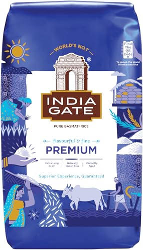 INDIA GATE Premium Basmati Reis – Feiner, aromatischer Langkornreis aus Indien, feines Langkorn (1 x 1 kg)