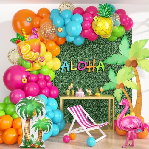 Image of Ouddy Life 189Pcs Tropical Balloons Arch Kit, Luau Summer Party Decorations