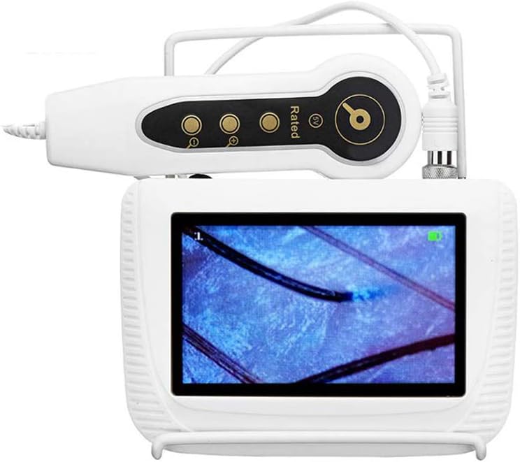 Portable Skin & Hair Analyzer Microscope, Rechargeable 5-Inch LCD Digital Dermatoscope with 50X & 200X Lens for Acne, Scalp, Moisture Detection