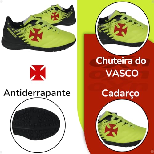 Chuteira Infantil Vasco Sem Trava Society Futebol (Verde Siciliano, BR, Criança de 4 a 8 anos, Numér