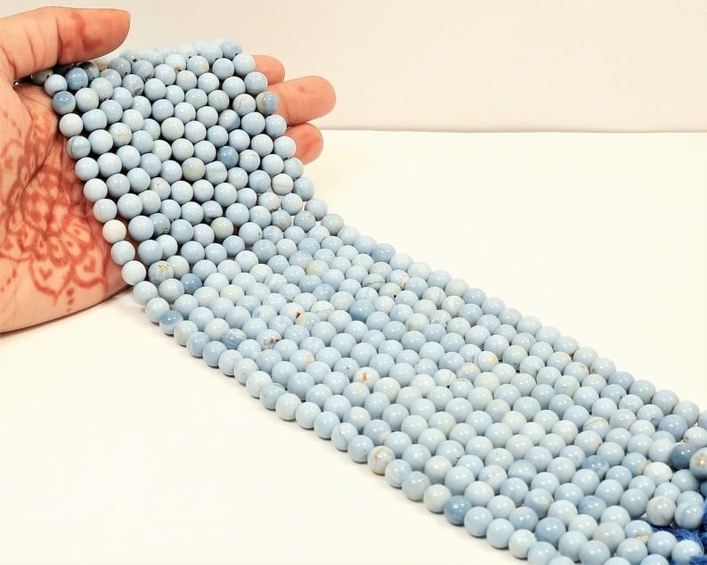 Perles opale bleu clair 8-10mm lisses pour réparer et enfiler vos bracelets
