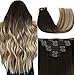 Produktbild YoungSee Clip in Extensions Echthaar Balayage Doppelt Tressen Clip in Echthaar Extensions Braun Ombre Blond mit Braun Balayage Clip in Extensions 45cm Hair Extensions Clip in 120g 7stuck