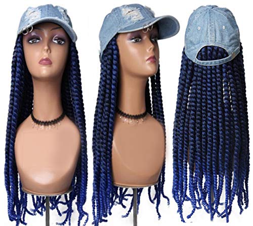 KXW Long Colorful Box Braids Crochet Twist Hair Hat Wig,