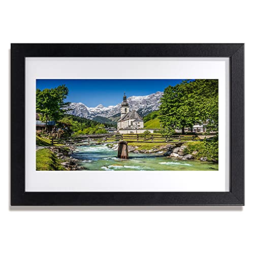 Affiche encadrée église et lac 30x20 cm Tulup cadre MDF pour déco murale