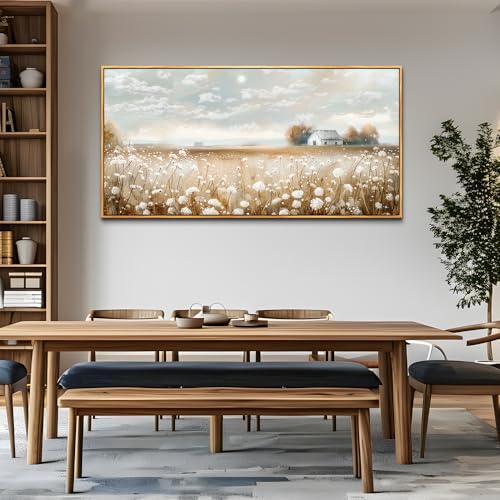 ERQINHUA Large Wall Decor Canvas Painting Wall Art For Living Room Decor White Flowers Landscape Painting Wood Frame DecorPrint Artwork For Dining Room Bedroom Bathroom Kitchen Home Decor 24x48 In