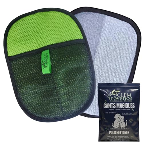CLEM Provence – Gants Anti Poils Animaux | Lot de 2 | Gant Magiques Ramasse Poils Chat Chien Réutilisable, pour Canapé, Tapis, Vêtements, Sièges Voiture
