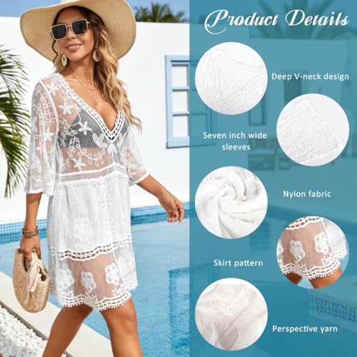 Image of SANNIDHI Crochet Cover Up for Women Loose Fit Beach Cover Up Stylish Boho V Neck Hollow Summer Top Coverup - Fits for Weight 50-70kg and Height 160-178cm