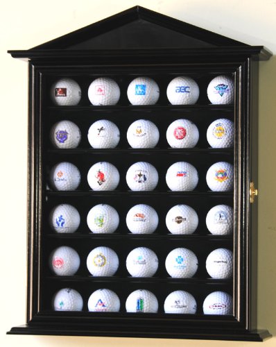 30 Golf Ball Designer Display Case Cabinet Holder Wall Rack -Black