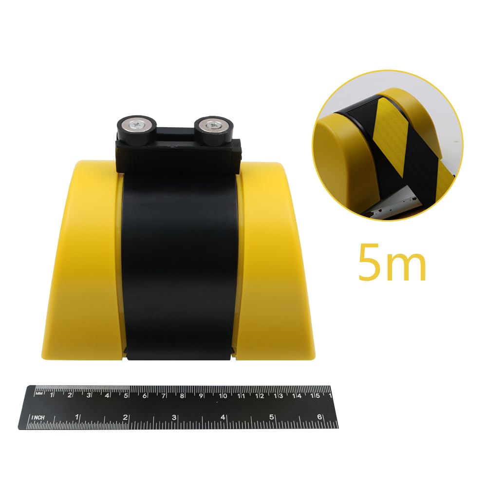 POFET Cinta de Barrera para Colas retráctil magnética de 5m, Negro/Amarillo
