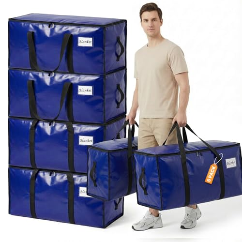 RICHER HOUSE 90L Heavy Duty Moving Boxes Clothes Storage Bags 6 Pack Blue