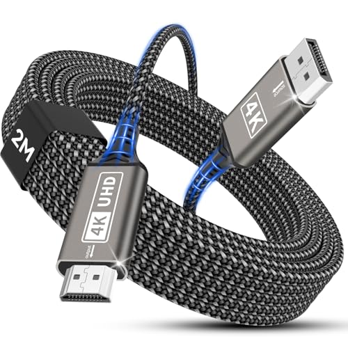 Nersligek 4K DisplayPort-auf-HDMI-Kabel, Unidirektionales DP-auf-HDMI-Stecker-auf-Stecker-Kabel UHD 4k@30Hz, 2k@60Hz, 1080p DP-auf-HDTV Kompatibel mit Monitoren/Projektoren/HDTV, Lenovo, HP–2M