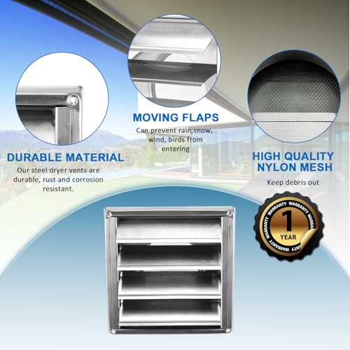 Cenipar 4\" Premium Metal Louvered Dryer Vent Cover with Mesh Heavy Duty Metal Dryer Vent Cover & HVAC Louvered Vent Cover for Outdoor Wall, Includes 4 Screws for Easy Installation (7x7 Inch)