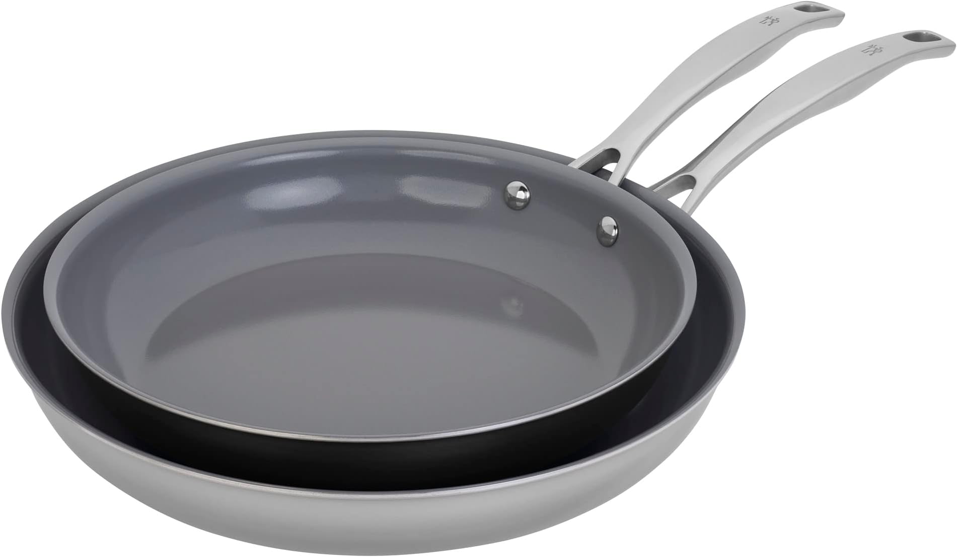 Clad H3 2-pc Induction Ceramic Nonstick Frying Pan Set, 10-inch Fry Pan and 12-inch Fry Pan, Stainless Steel, Durable and Easy to clean