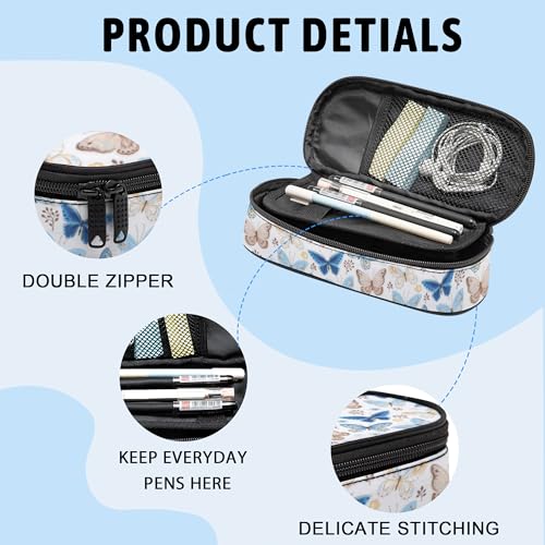 Image of Butterfly Pencil Case, Large Capacity Pen Pencil Case for Boys Girls Teen, Kids 3 Compartments Multifunction Pencil Box with Zipper Organizer, Pencil Pouch for Back to School Students