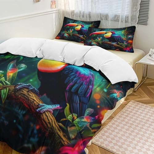 Linge de lit Toucans 3D en microfibre premium de taille 220x240 cm
