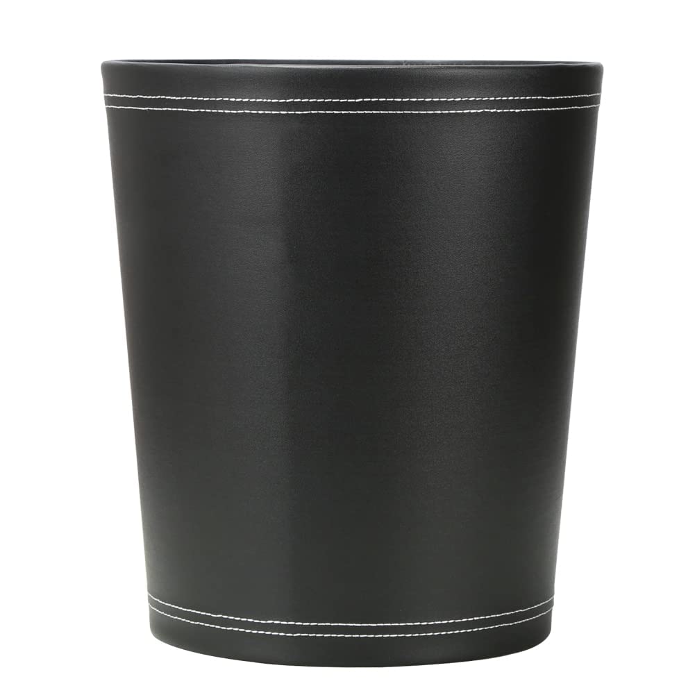 CocLux Classic Leather Trash Cans Waste Paper Basket, Storage Bin for Bathroom, Kitchen, Office and High Class Hotel (Black)