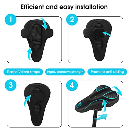 Image of MSDADA Bike Seat Cushion - Gel Bike Seat Cover Padded for Men & Womens Comfort, Soft Bicycle Saddle Compatible with Peloton Exercise Spin Stationary Bike, for Indoor and Outdoor Cycling(Blue)