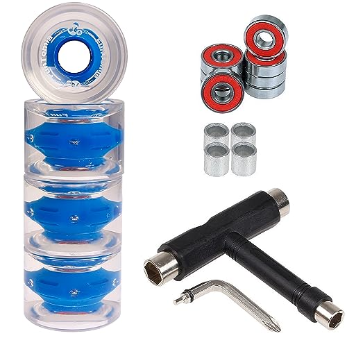 Funtomia - 4 Ruedas Led Para Longboard, 70 X 51 Mm, 80a, Con 8 Rodamientos De Bolas Mach1 Abec-11 T-Tool Azul Con Led T-Tool Funtomia - 4 Ruedas Led Para Longboard, 70 X 51 Mm, 80a, Con 8 Rodamientos De Bolas Mach1 Abec-11 T-Tool Azul Con Led T-Tool