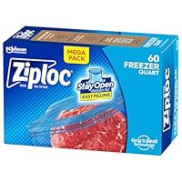 Ziploc Quart Food Storage Freezer Bags, Stay Open Design, Easy to Fill, 60 count (Packaging May Vary)