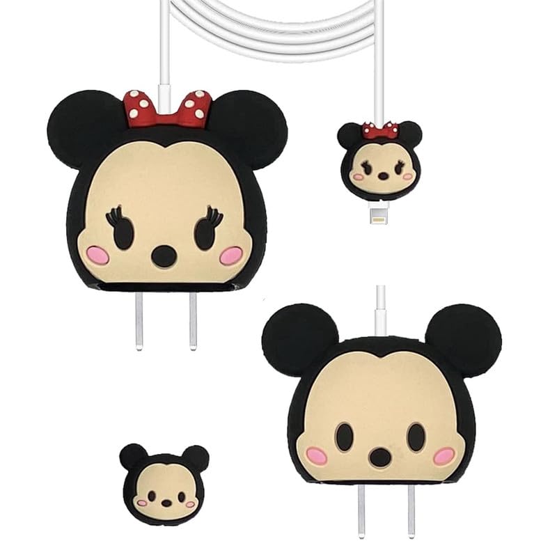 Image of Meyaar Silicone Protective Case for Apple 20W & 18W iPhone USB-C Adapter Charger, Cute Case for iPhone Charger 18W /20W (Cable Protector Not Included) (Minnie+Mickie)