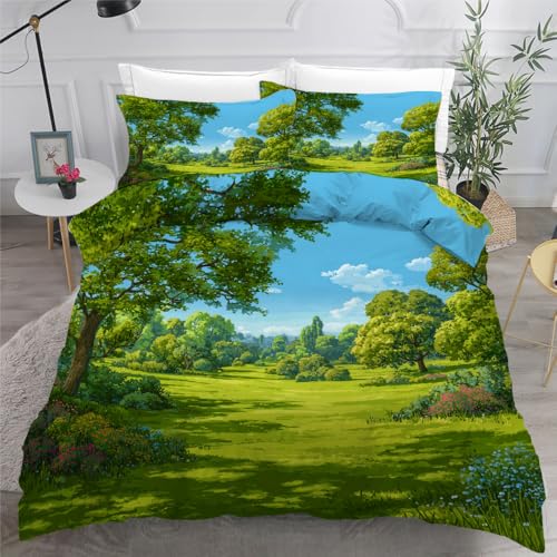 Housse de Couette 240x260 cm Forêt Imprimé Réversible 3D - Parure de Lit Nature
