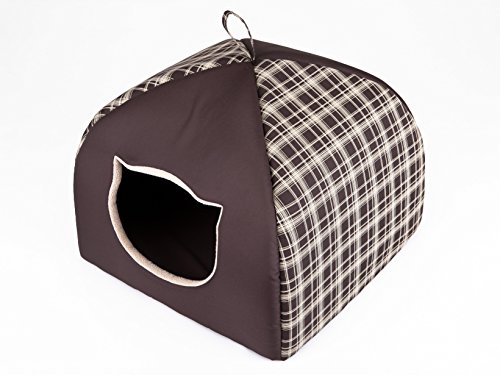 PillowPrim Sofa dla kota Leżanka Poduszka dla kota Sofa Kosz dla kota Łóżko Kotwa Łóżko Miękkie łóżko dla zwierząt domowych, Łóżko dla kotów Poduszka R2-44 x 44 cm, brązowa kratka