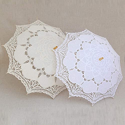 Sqoikos Ivory Lace Parasol Umbrella Vintage Wedding Bridal Lace Umbrella For Decoration Photo Tea Party Adult Size #TOP6