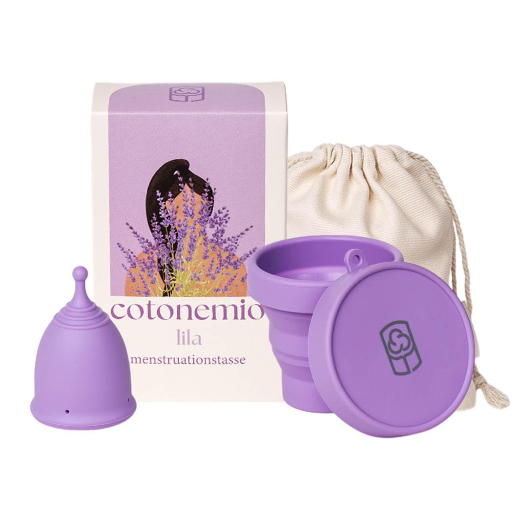 Lila – S Coppetta Mestruale in 100% Silicone Medico con Sterilizzatore e Sacchetto in Cotone | Kit Coppetta Riutilizzabile, Senza BPA, Fino a 12 Ore di Protezione