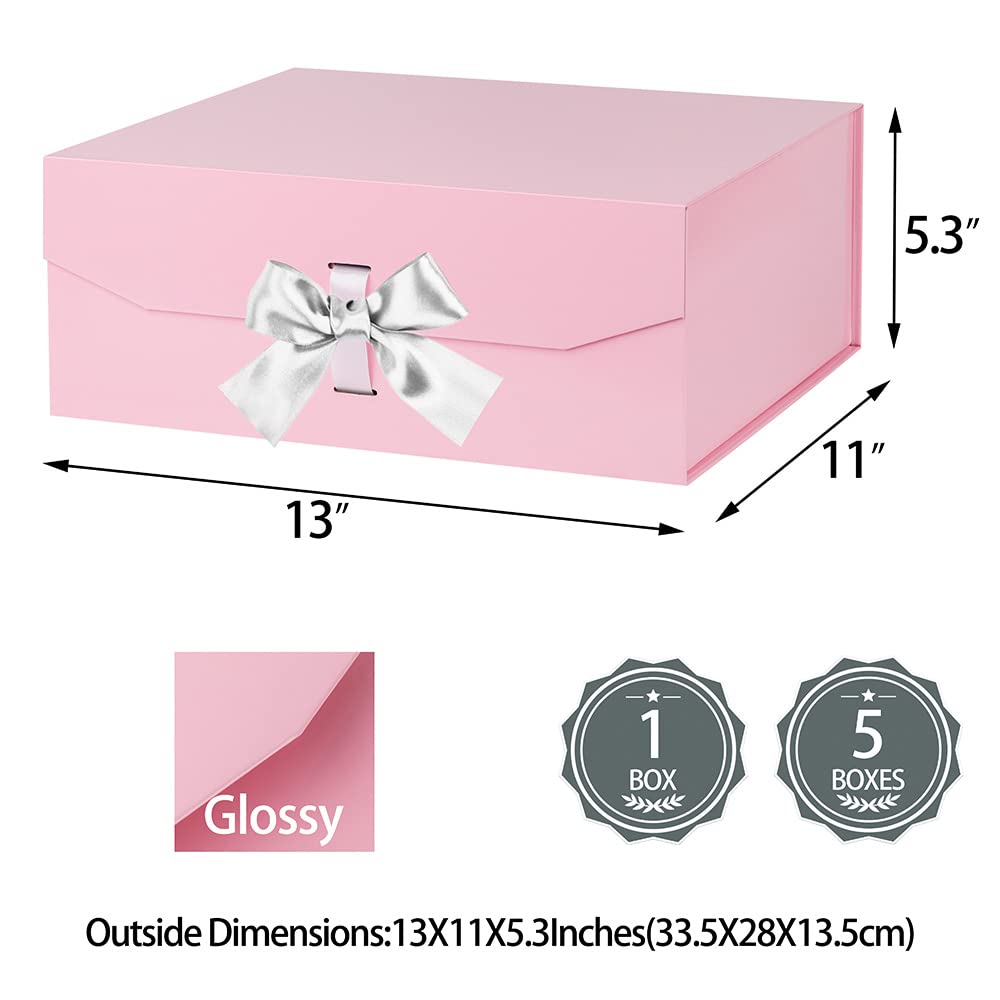 GoooodGift Pink Gift Box Large 13x11x5.3 Inches, Pink Gift Boxes for Presents with Magnetic Closure Lid, Luxury Gift Box Rectangle Collapsible Boxes for Gift Packaging