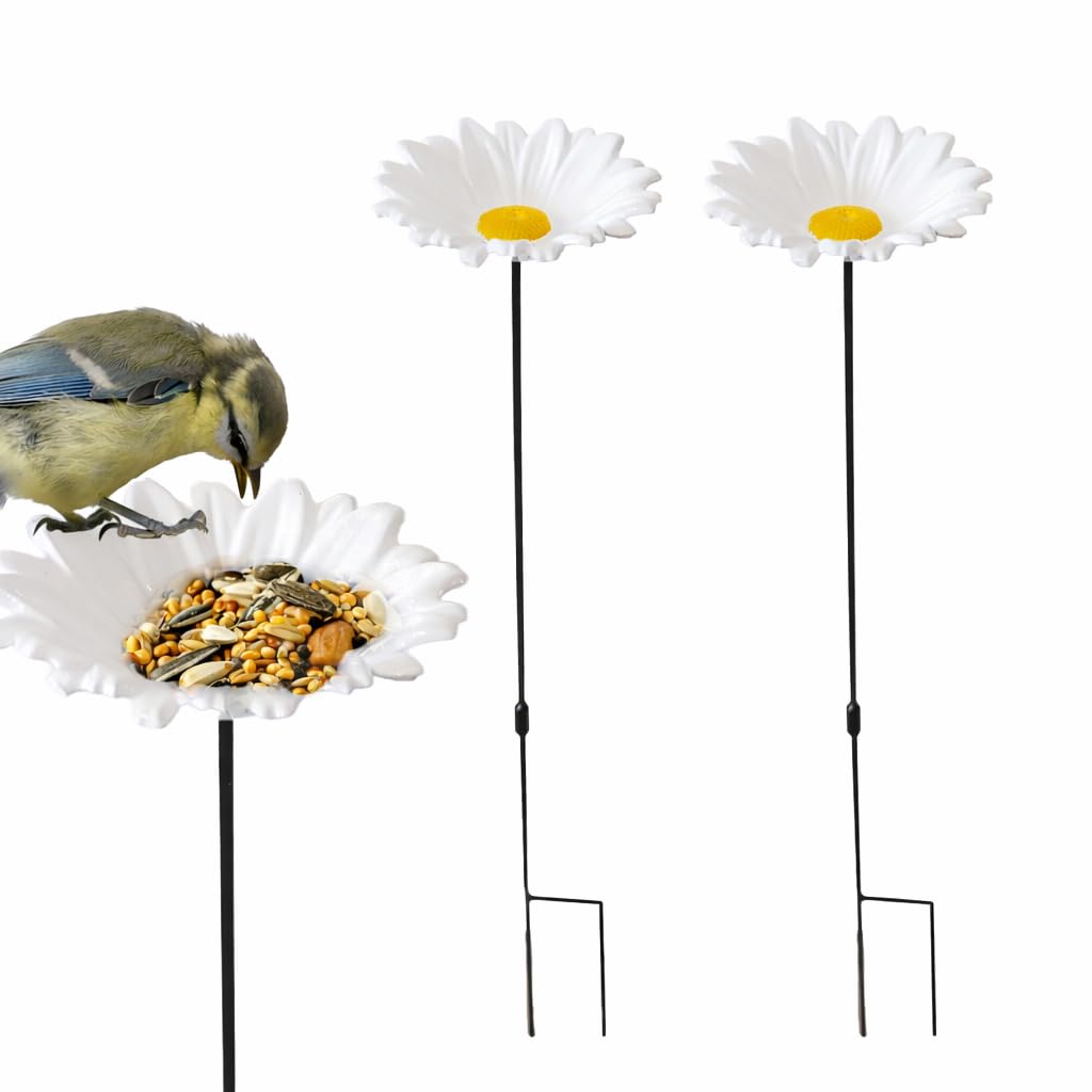 DIVCHI Bird Feeders Free Standing Flower Birds Feeding Station | Garden | Outdoor | Pole | Decorative | Wild Bird | Seed | Nut | Water | Bowl | Bath | Dish (Pack of 2) (Yellow) — view 9