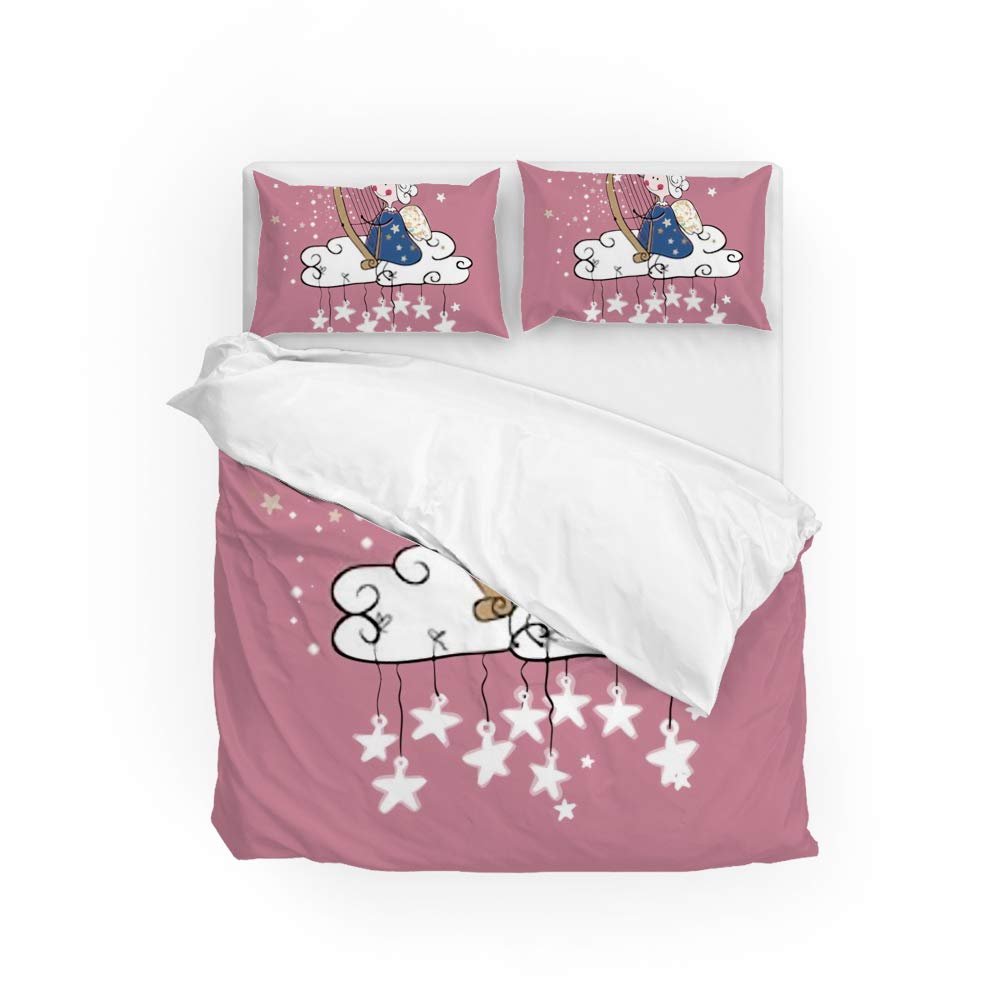 Housse de couette ange anti-plis parure de lit 3 pièces polyester pour lit Long Twin froissé