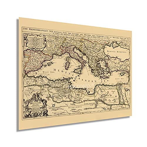 Historix Vintage 1680 Mediterranean Sea Map Print - 18X24 Inch Vintage Map Of The Mediterranean Wall Art - Historic Mediterranean Poster - Old Mediterranean Map Divided Into Principal Parts Or Seas #TOP9