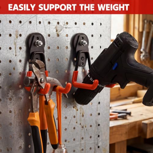 Image of Landhoow 22 Pcs Large Magnetic Hooks Heavy Duty Garage Magnet Hooks Strong Storage Utility Magnetic Hangers with Anti Slip Rubber Coating for Indoor and Outdoor Hanging (Orange)