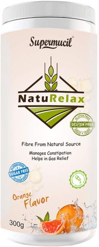 NatuRelax Isabgol (Psyllium Husk) Fibre Supplement: Orange Flavor: Sugar Free 300gm