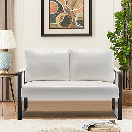 Haobo Home Loveseat Couch Bench Settee For Living Room, Upholstered Small Sofa Couch Pu Leather Banquette Lounge Bench For Dining Room Bedroom Funiture-White #TOP25