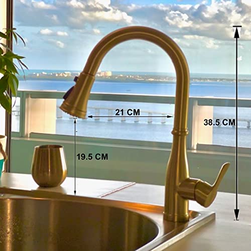 Videc Touch On Kitchen Faucet, 3 Modes Pull Down Sprayer, Smart Touch On Sensor Activated, 360-Degree Rotation, 1 Or 3 Hole Deck Plate. (Kw-88J, Brushed Gold, 15.16 Inches) #TOP6