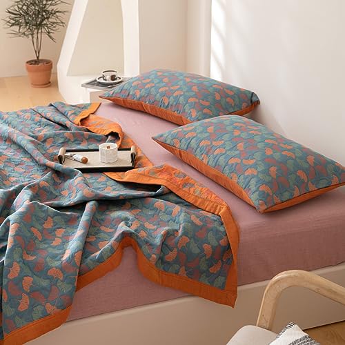 Couverture mousseline coton jacquard ginkgo de prestige - 8