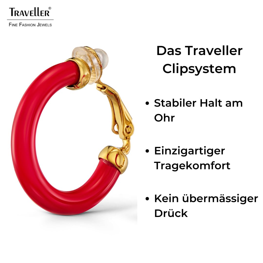 Traveller Ohrclip Creolen - Damen - Ø 25mm - Resin Rot - 22kt vergoldet - 157716