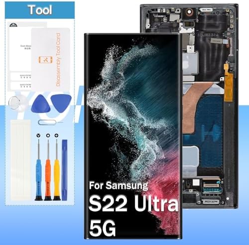Original for Samsung Galaxy S22 Ultra 5G Screen Replacement (AMOLED) SM-S908 6.8“ LCD Display Touch Digitizer Glass Assembly - Black with Frame - Tools(Not for S22)