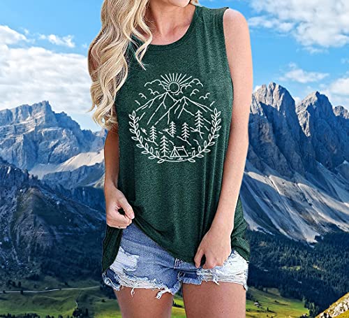 Graphic Tank Tops For Women Camping Outdoor Hiking Mountain Tank Causal Summer Travel Athletic Workout Sleeveless Shirts Top-M (Green) #TOP2