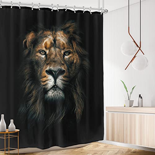 Ambzek Lion Shower Curtain Mens 60Wx72H Inch Black Masculine Bathroom Curtains Male Vintage Majestic Jungle King Head Wildlife Animal Safari Cool Art Cloth Fabric Bathroom Decor Set With 12 Hooks #TOP2