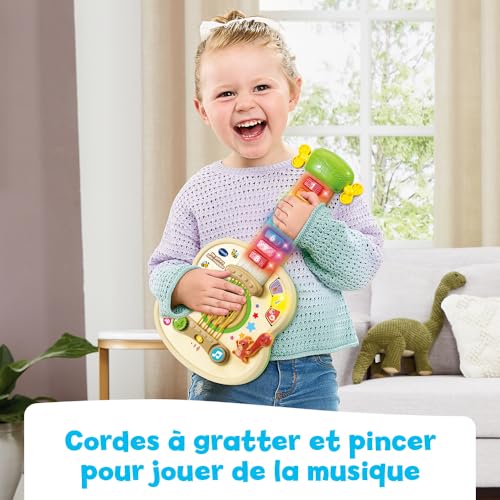 VTech - Ma Guitare Lumi Magique, Instrument de Musique Partiellement en Bois, Guitare Acoustique et Électrique, Jeu d'Éveil Musical et de Motricité Fine, Cadeau Bébé Dès 18 Mois - Contenu en Français – Image 4