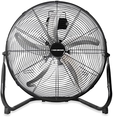 KEN BROWN 20 Inch High Velocity Floor Fan, 3-speed, 5 Blades, 360 Degree Tilting, Heavy Duty Metal Floor Fan for Garage, Shop, Gym