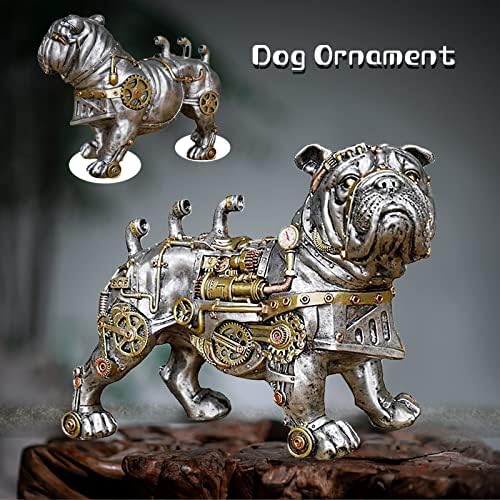 Bluecoolly Mechanical Punk Dog Gothic Steampunk Standing British Bulldog Dog Ornament Industrial Silver Resin Gothic Steampunk Standing British Bulldog18cm