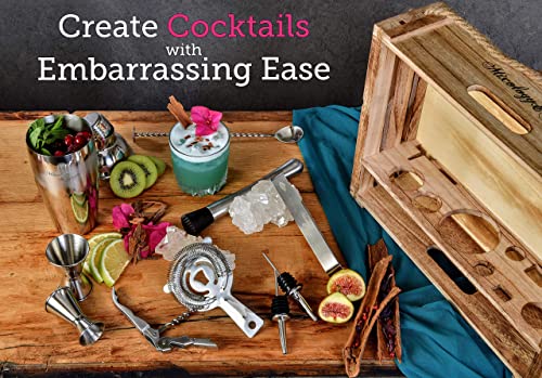 Mixology Bartender Kit: 11-Piece Bar Tool Set with Rustic Wood Stand - Perfect Home Bartending Kit and Cocktail Shaker Set For an Awesome Drink Mixing Experience - Exclusive Cocktail Recipes Bonus - Image 8