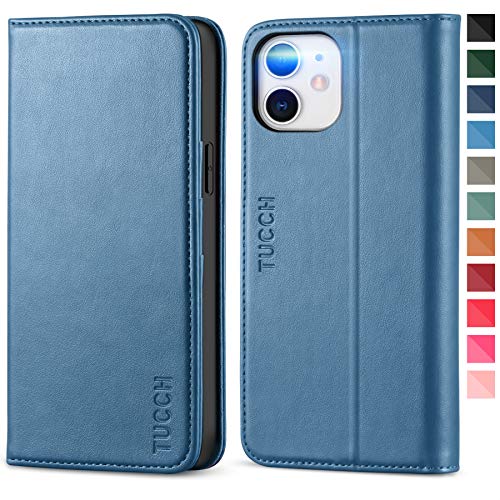 TUCCH Wallet Case for iPhone 12 Pro/iPhone 12 5G, Stand PU Leather Flip Folio Book Case Credit Card Slot [Shockproof TPU Interior Case] Compatible with iPhone 12 /iPhone 12 Pro 6.1-inch, Lake Blue