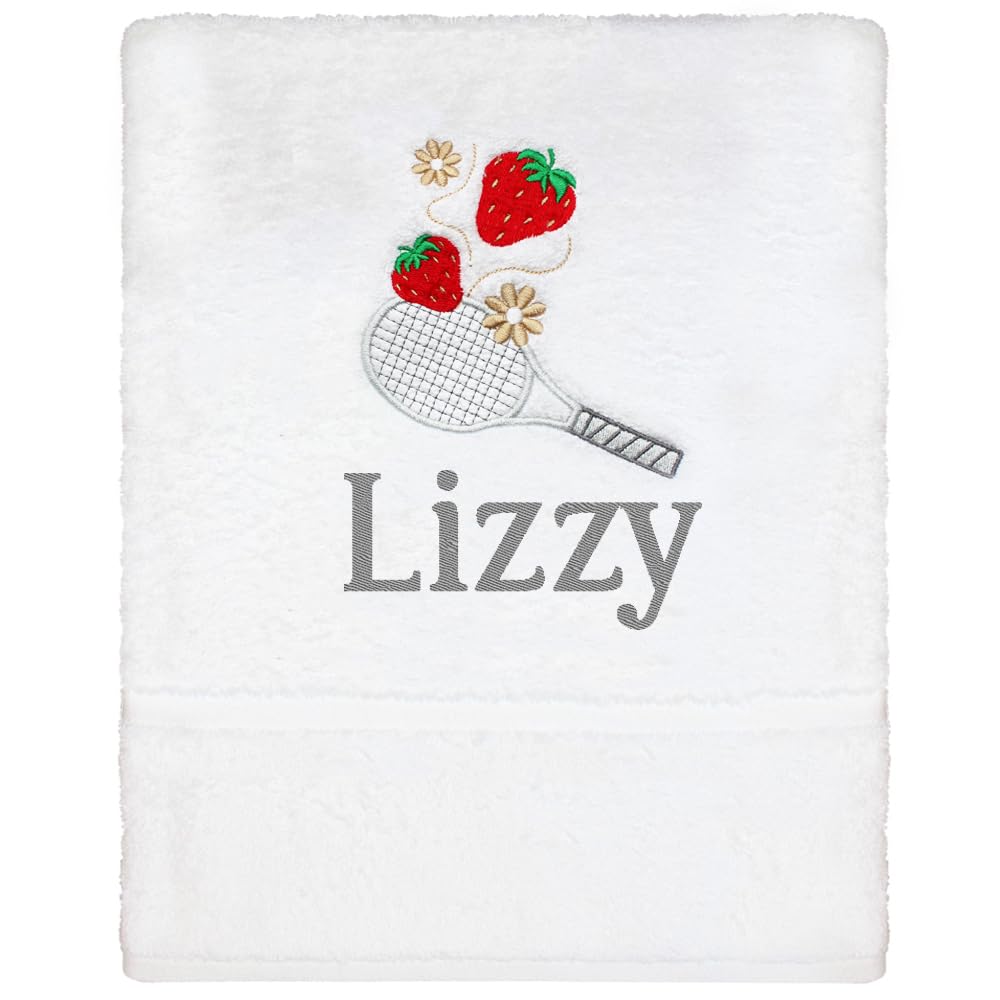 TeddyT's Personalised Tennis & Strawberries Embroidered Hand Towel (White)